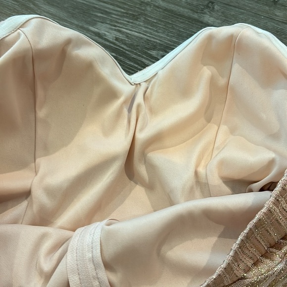 TRIXXI Pink Metallic Tiered Ruffled Sweetheart Neck Striped Strapless Juniors 15 - Picture 9 of 9